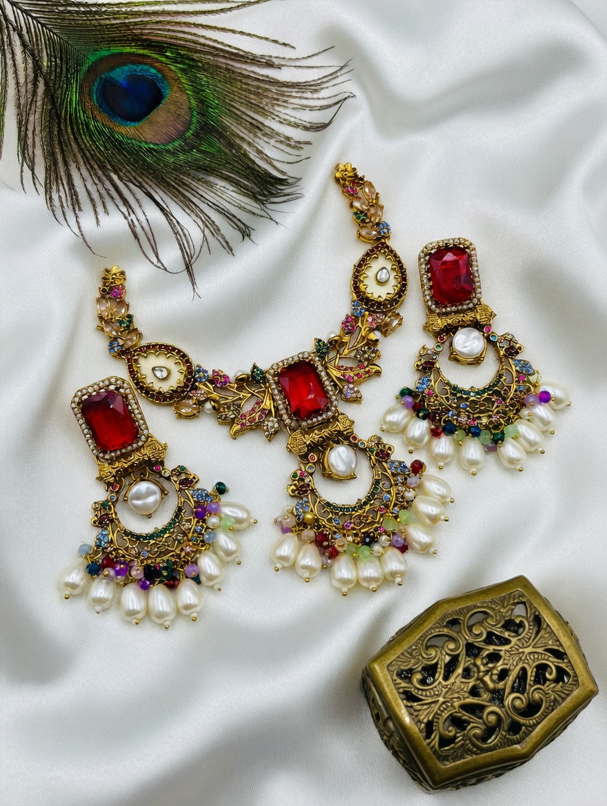 Kundan Pearl Chandbali Earrings