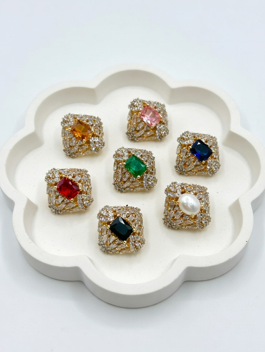 Luxury Multicolor Stone Cocktail Rings Set Adjustable