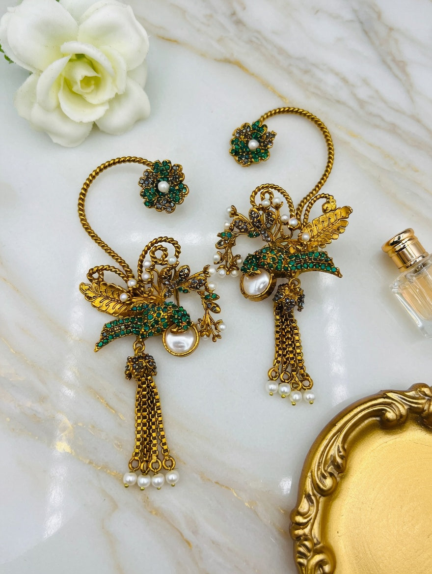 Turkish Bird Pearl Tassel Earcuffs
