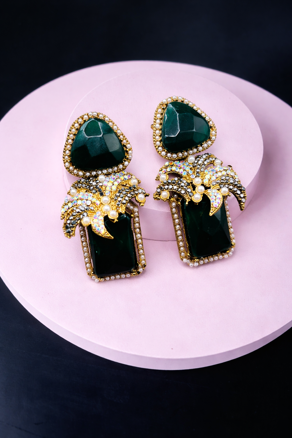 Moonarch Emerald Baroque Statement Earrings