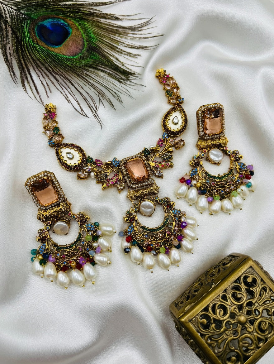 Kundan Pearl Chandbali Earrings