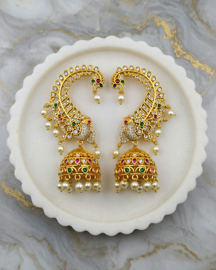 Traditional Gold Pearl Jhumka Earcuffs